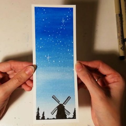 book marks, DIY, watercolor, windmill